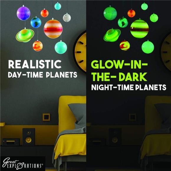 3-D Solar System Glow In The Dark Ceiling Hanging Kit 3D Planets & Star Stickers - Picture 3 of 7